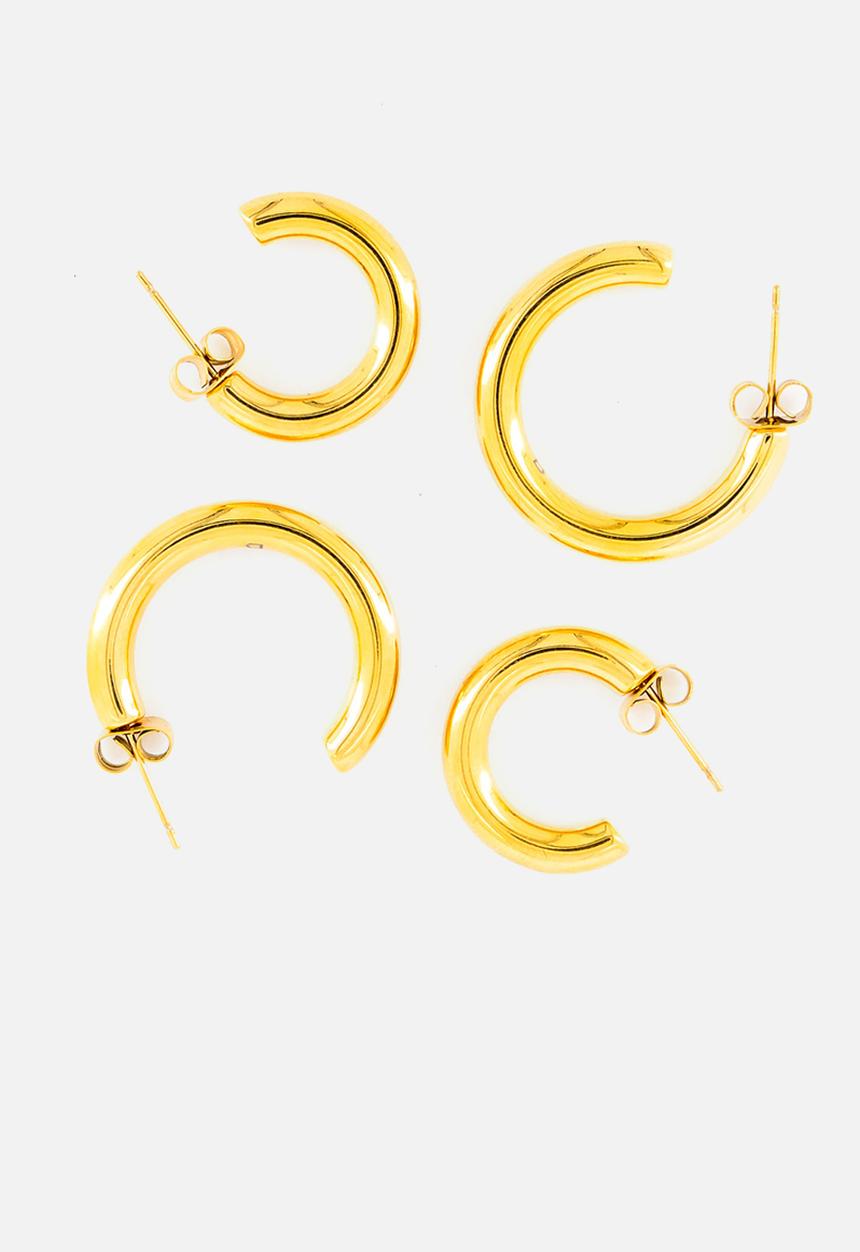 Burnt  - Minimalist Hoop Earrings - Gold