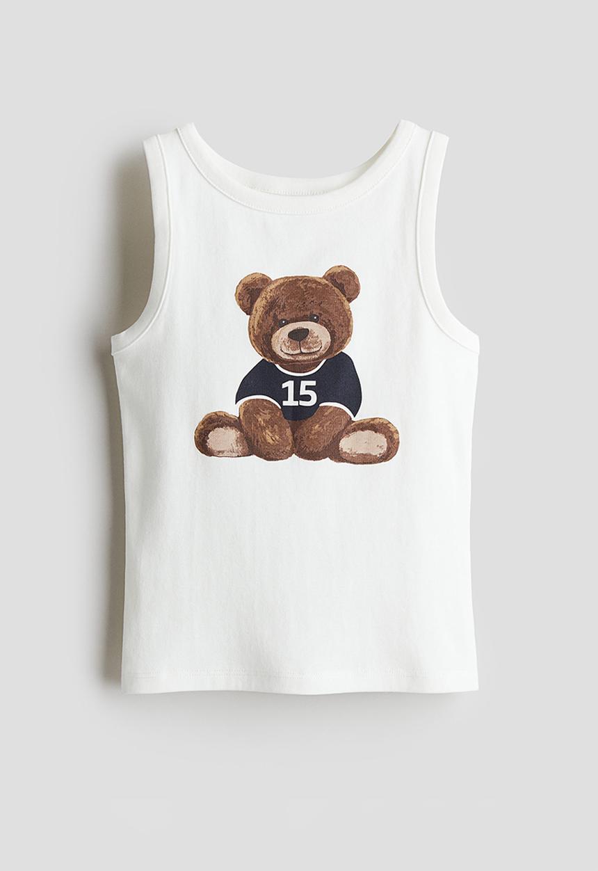 H&M - Printed cotton vest top - white teddy bear