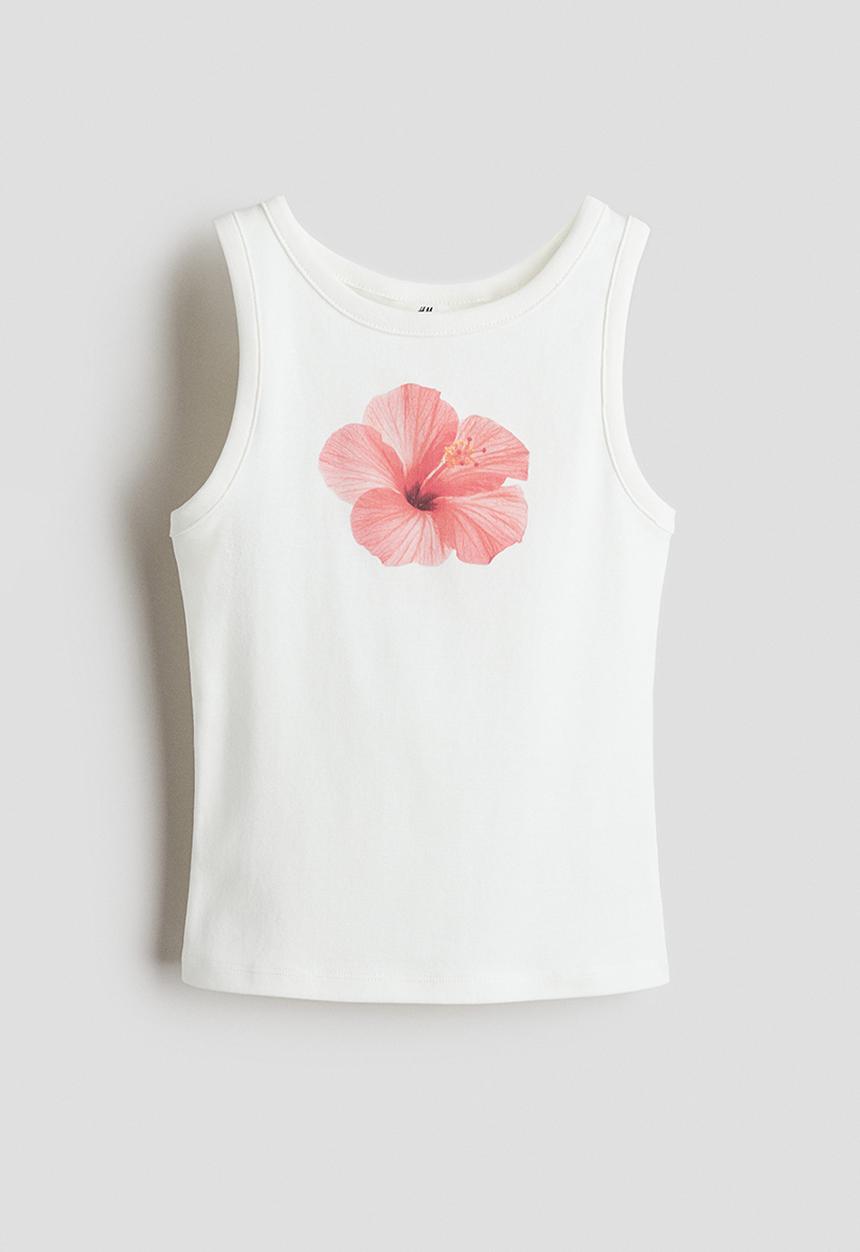 H&M - Printed cotton vest top - white hibiscus