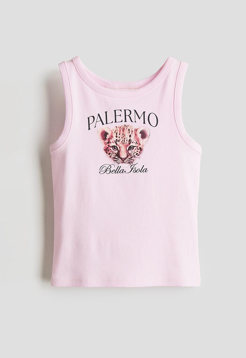 H&M - Printed cotton vest top - pink leopard