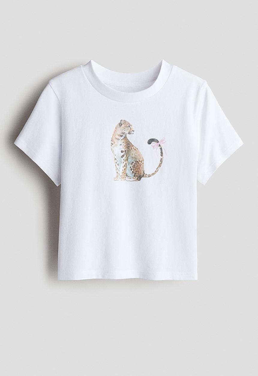 H&M - Print-motif t-shirt - white leopard 