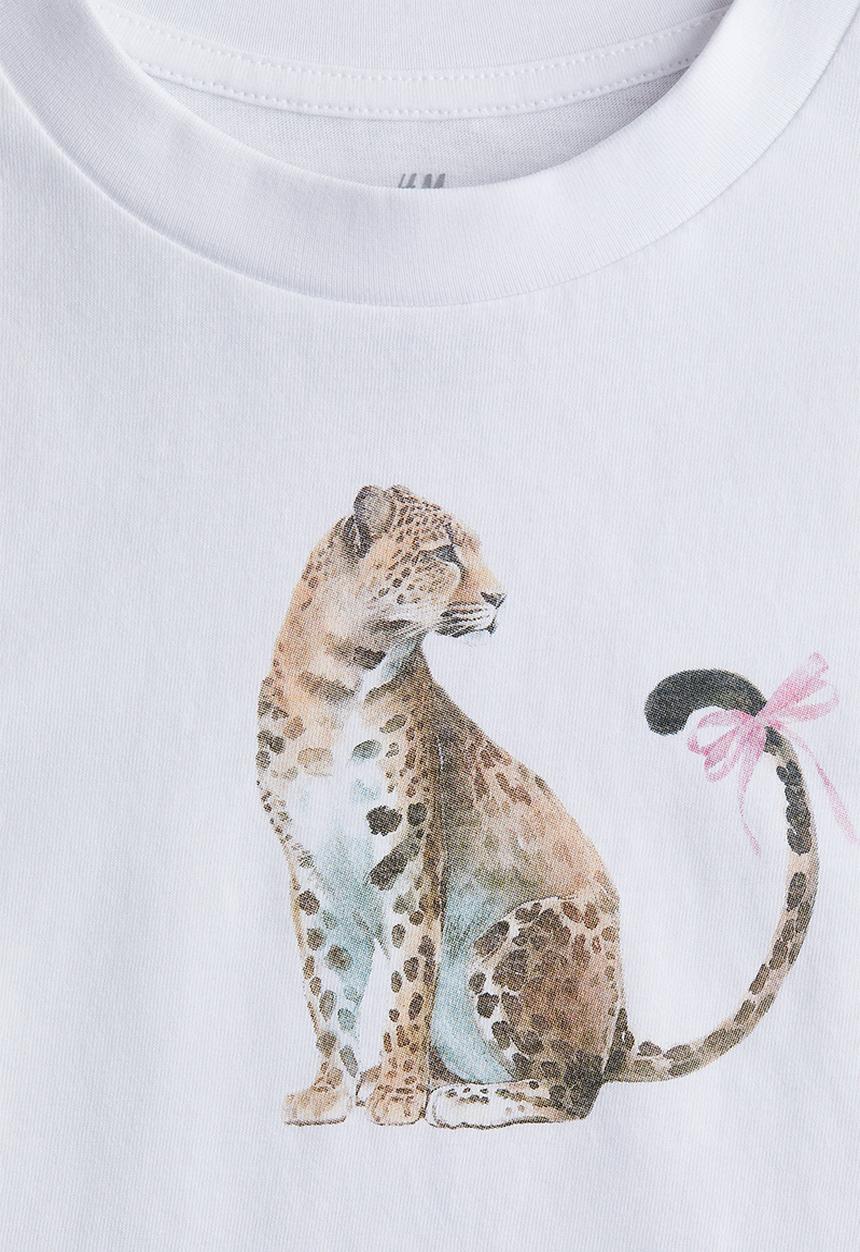 H&M - Print-motif t-shirt - white leopard 