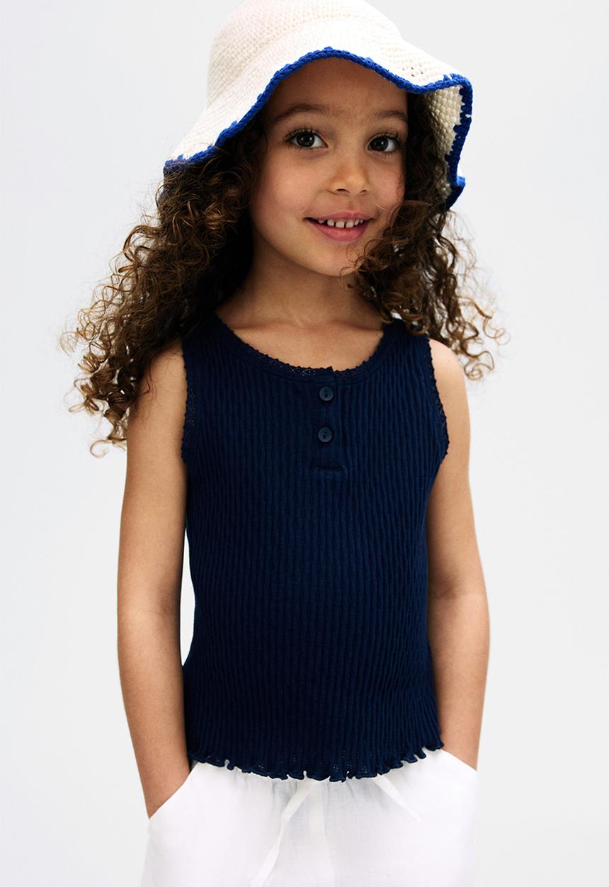 H&M - Pointelle cotton vest top - navy blue