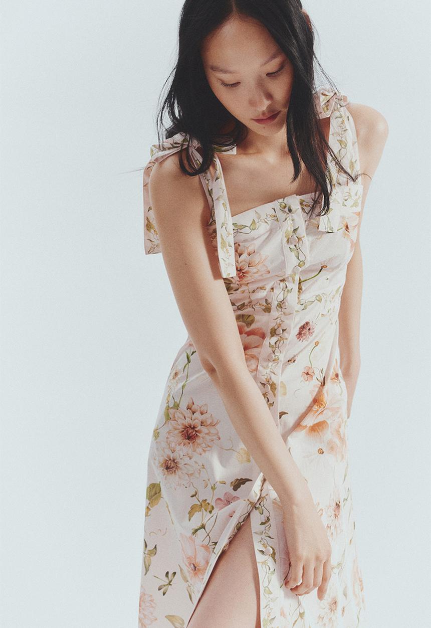 H&M - Tie-strap cotton dress - white floral