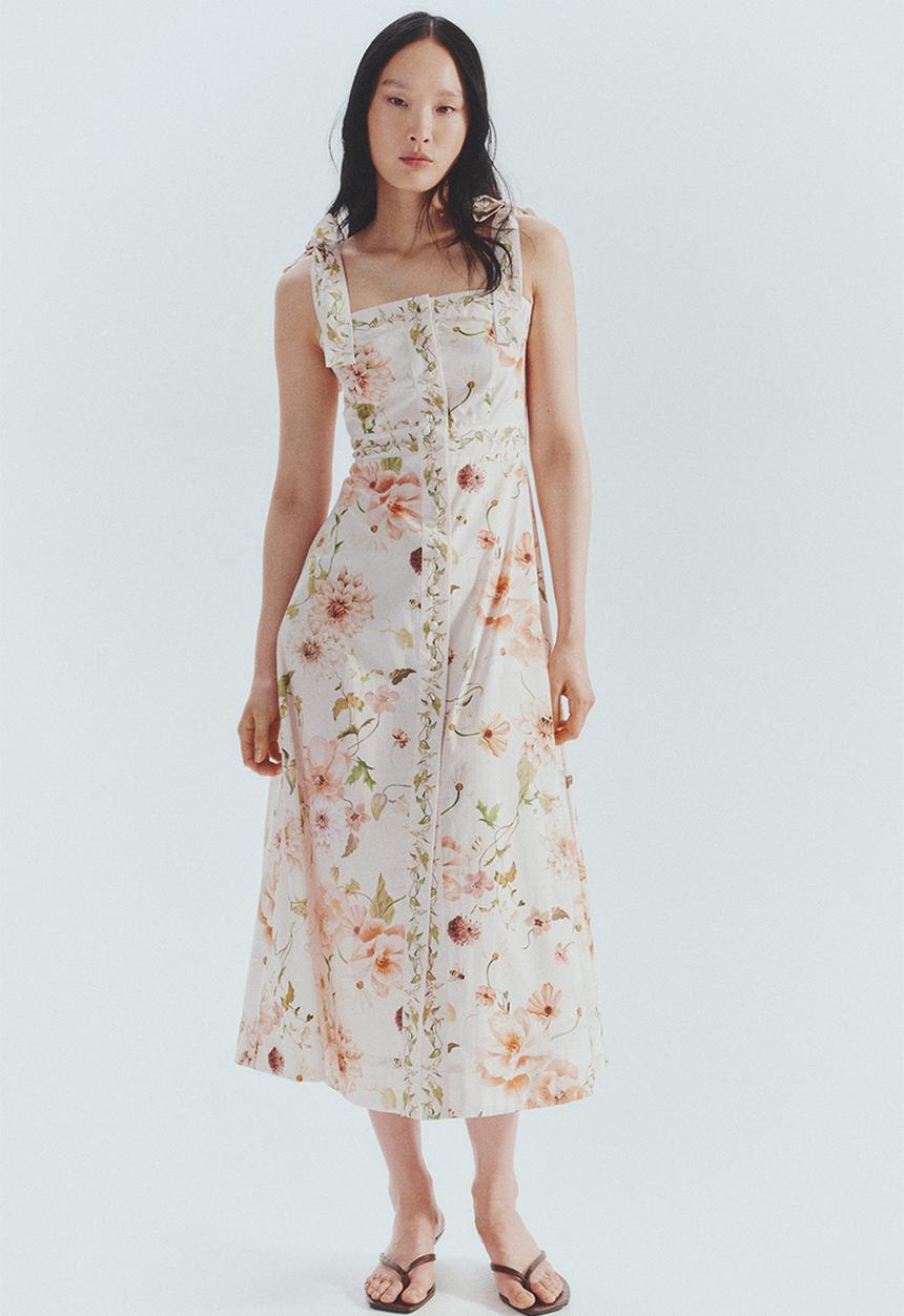 H&M - Tie-strap cotton dress - white floral