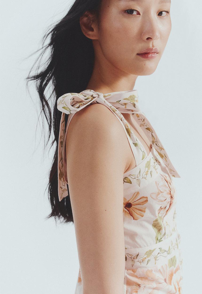 H&M - Tie-strap cotton dress - white floral