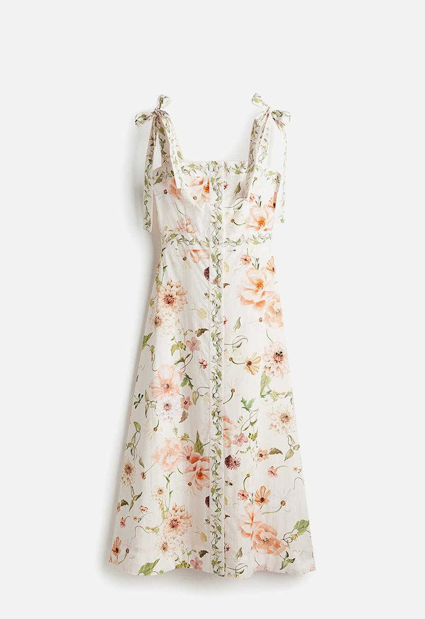 H&M - Tie-strap cotton dress - white floral