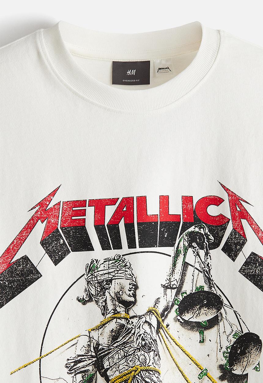 H&M - Oversized fit T-shirt - white/metallica 