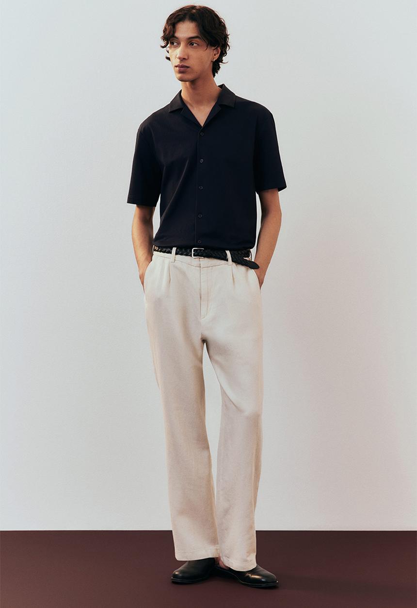 H&M - Regular fit ribbed resort shirt - navy blue
