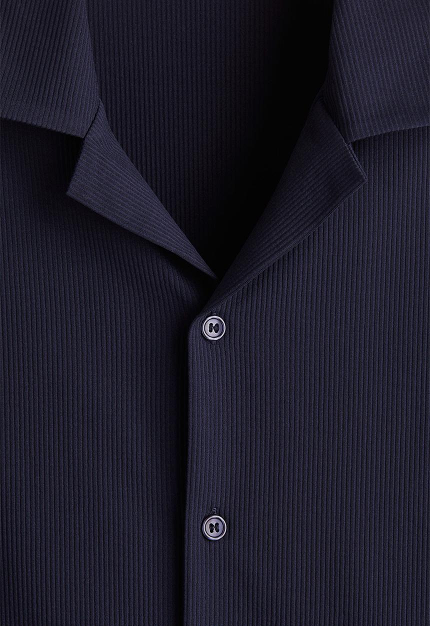 H&M - Regular fit ribbed resort shirt - navy blue