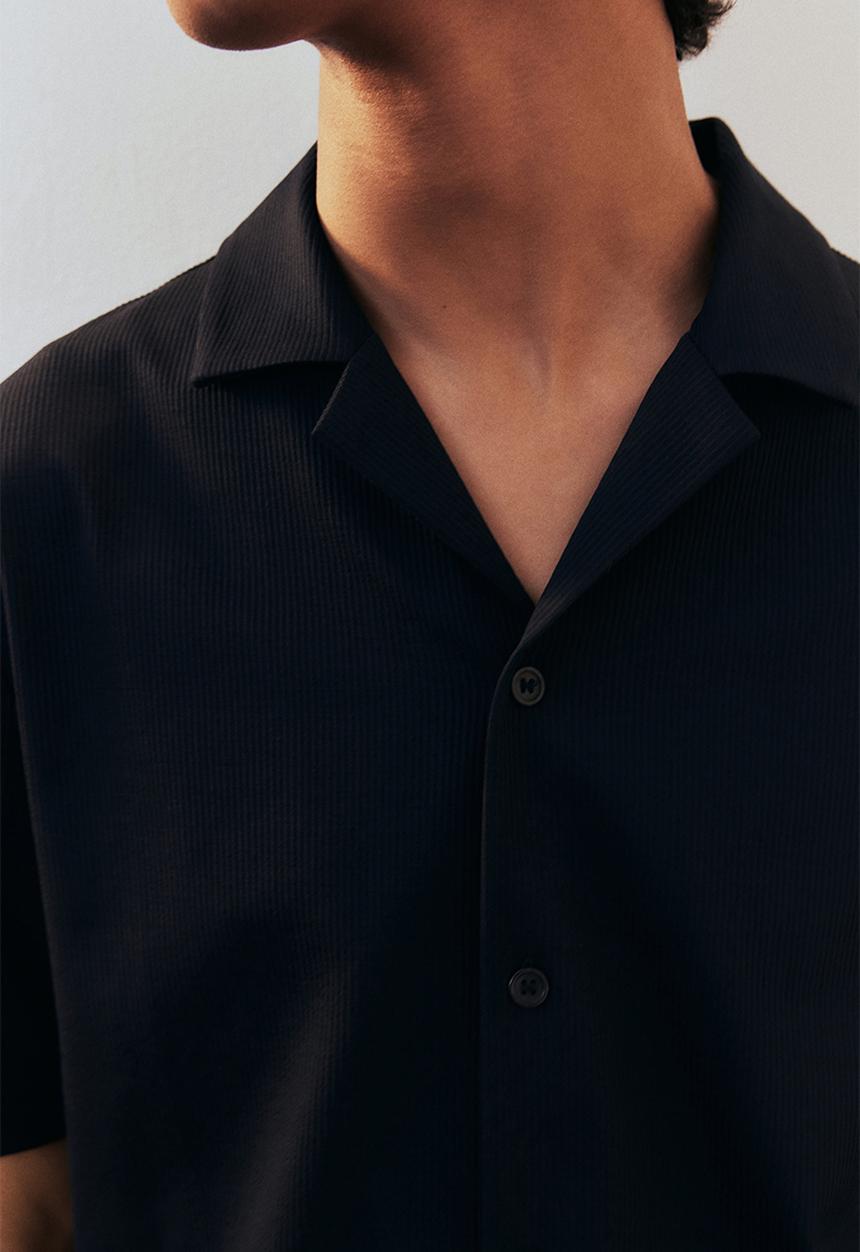 H&M - Regular fit ribbed resort shirt - navy blue