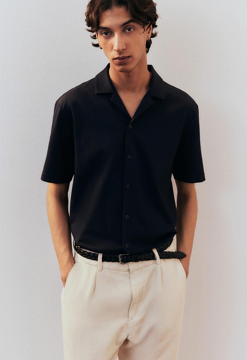 H&M - Regular fit ribbed resort shirt - navy blue