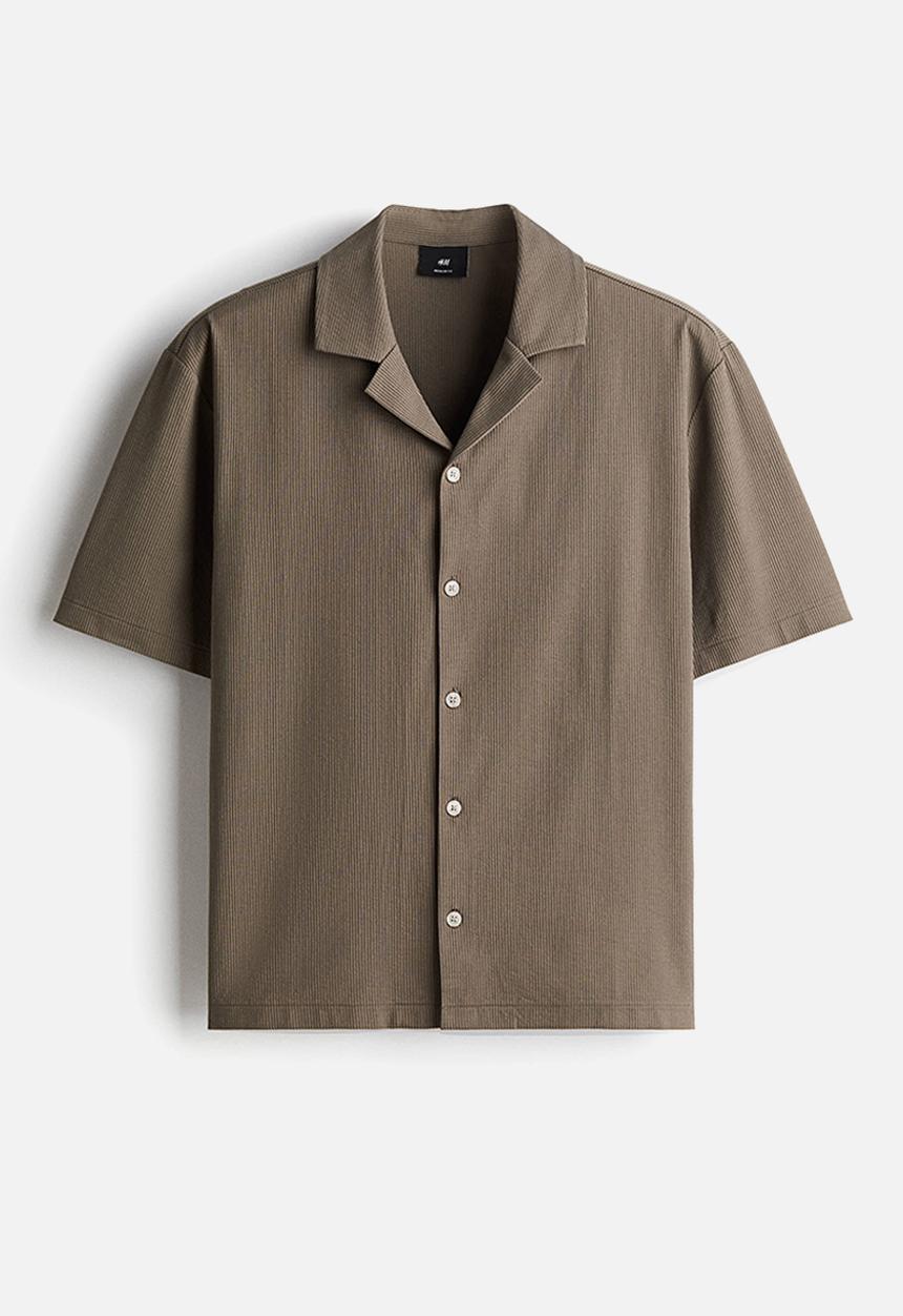 H&M - Regular fit ribbed resort shirt - dark beige