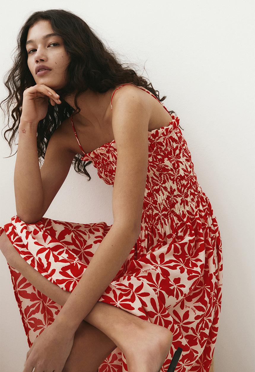 open lace back dress Red Floral Cotton Midi Dress – self-portrait