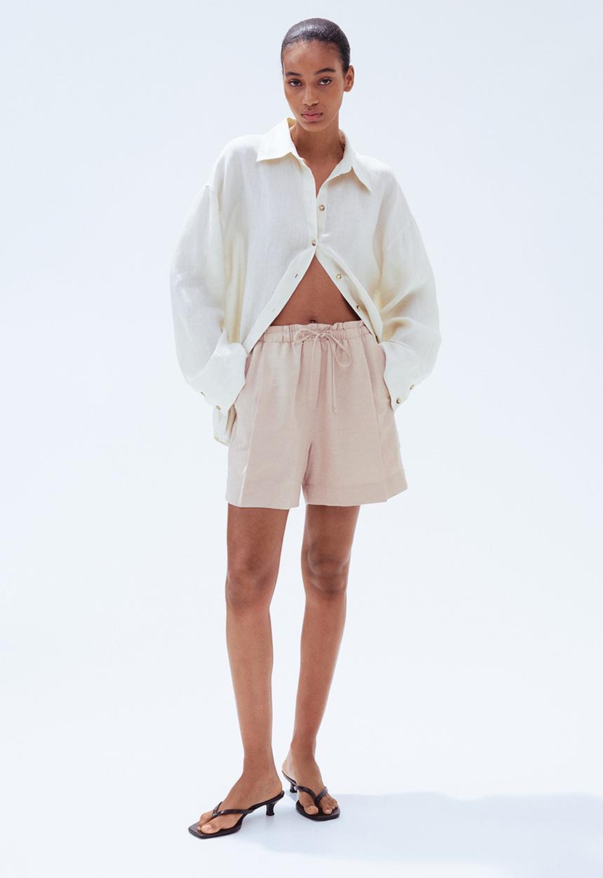H&M - Linen-blend drawstring shorts - light beige