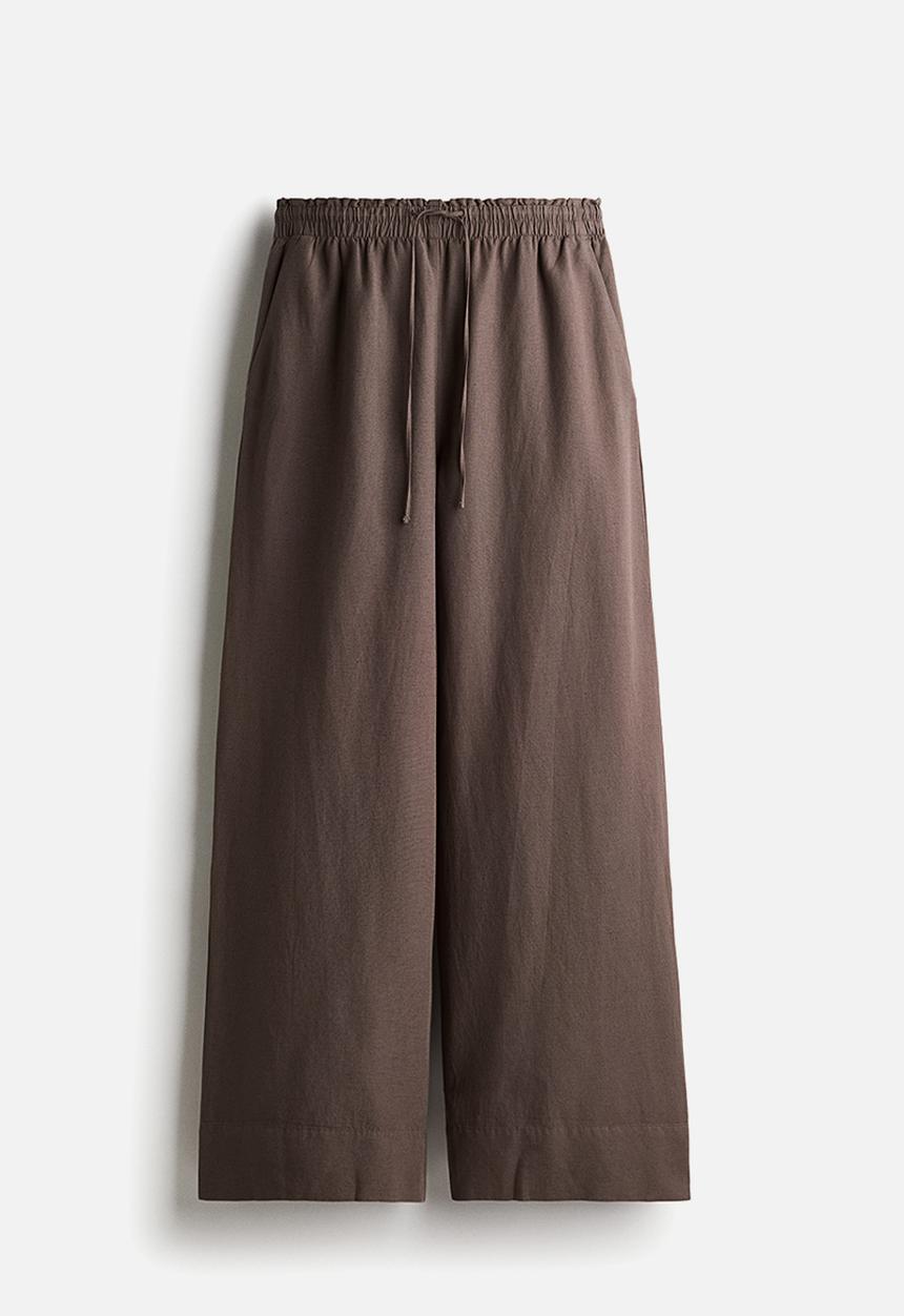 H&M - Wide linen-blend trousers - dark brown