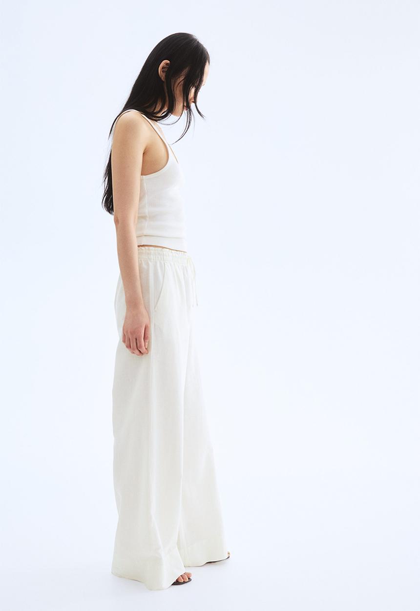 H&M - Wide linen-blend trousers - white
