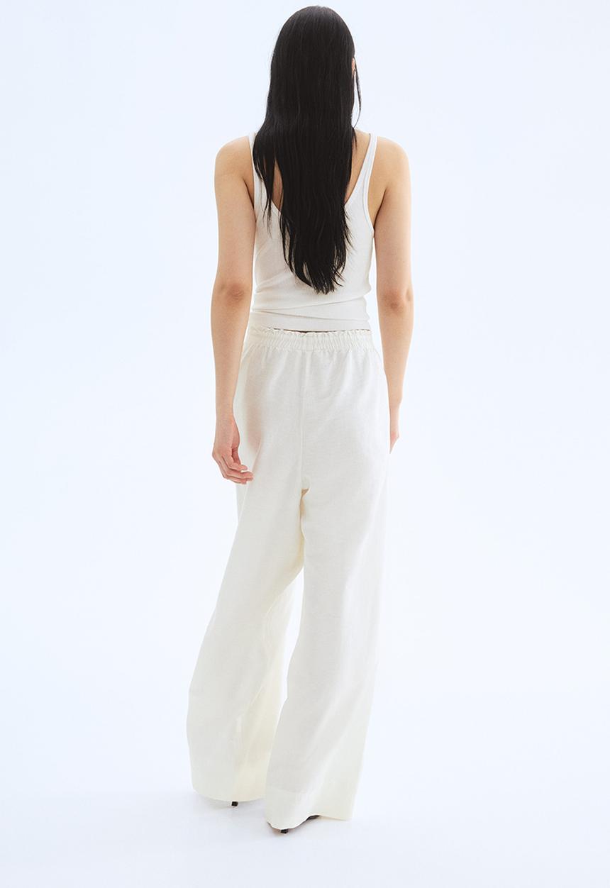 H&M - Wide linen-blend trousers - white