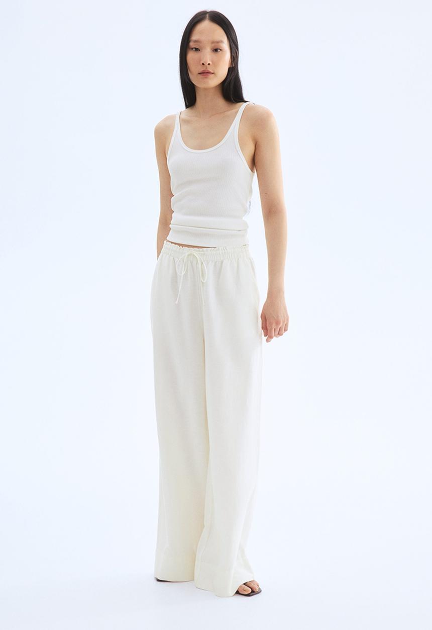 H&M - Wide linen-blend trousers - white