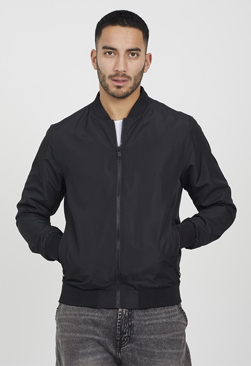 Brave Soul - Bomber Jacket With Ribbed Hem - Black