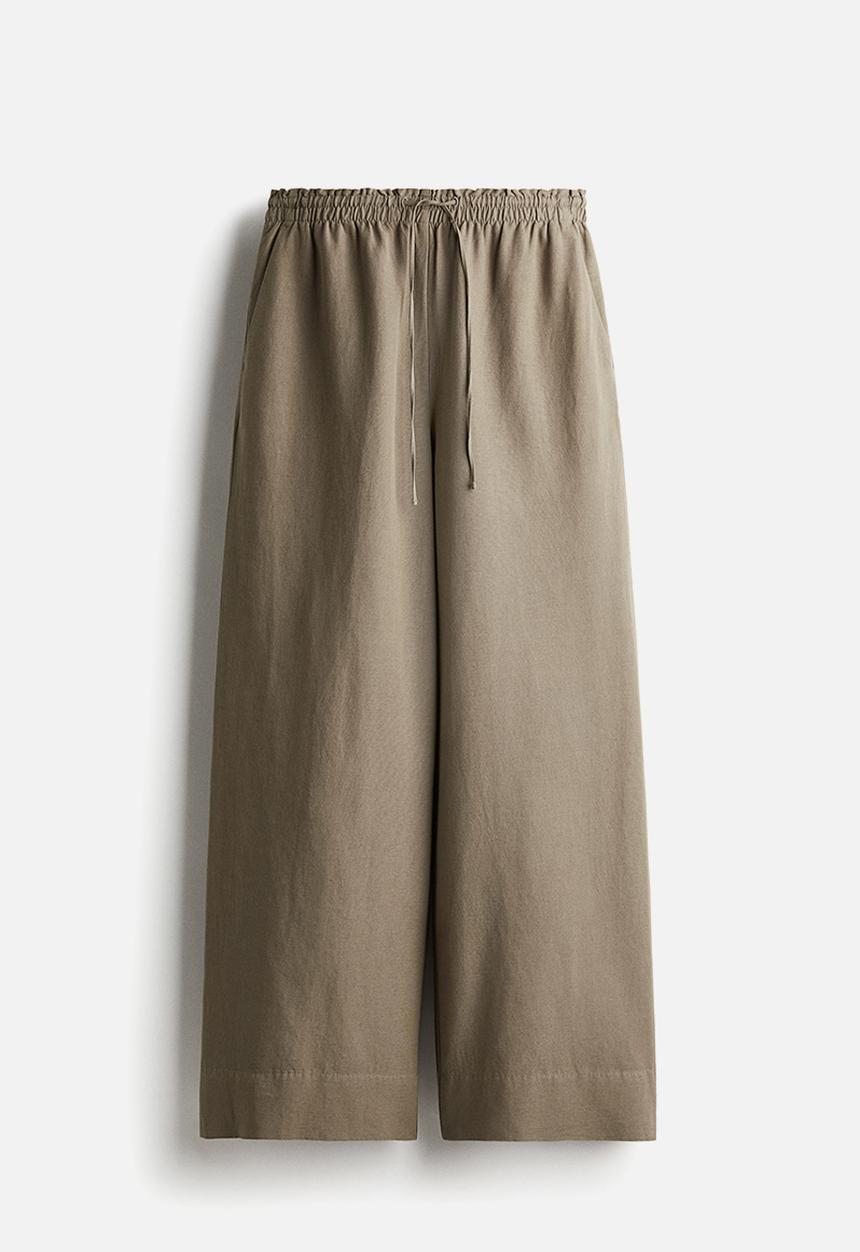 H&M - Wide linen-blend trousers - khaki green