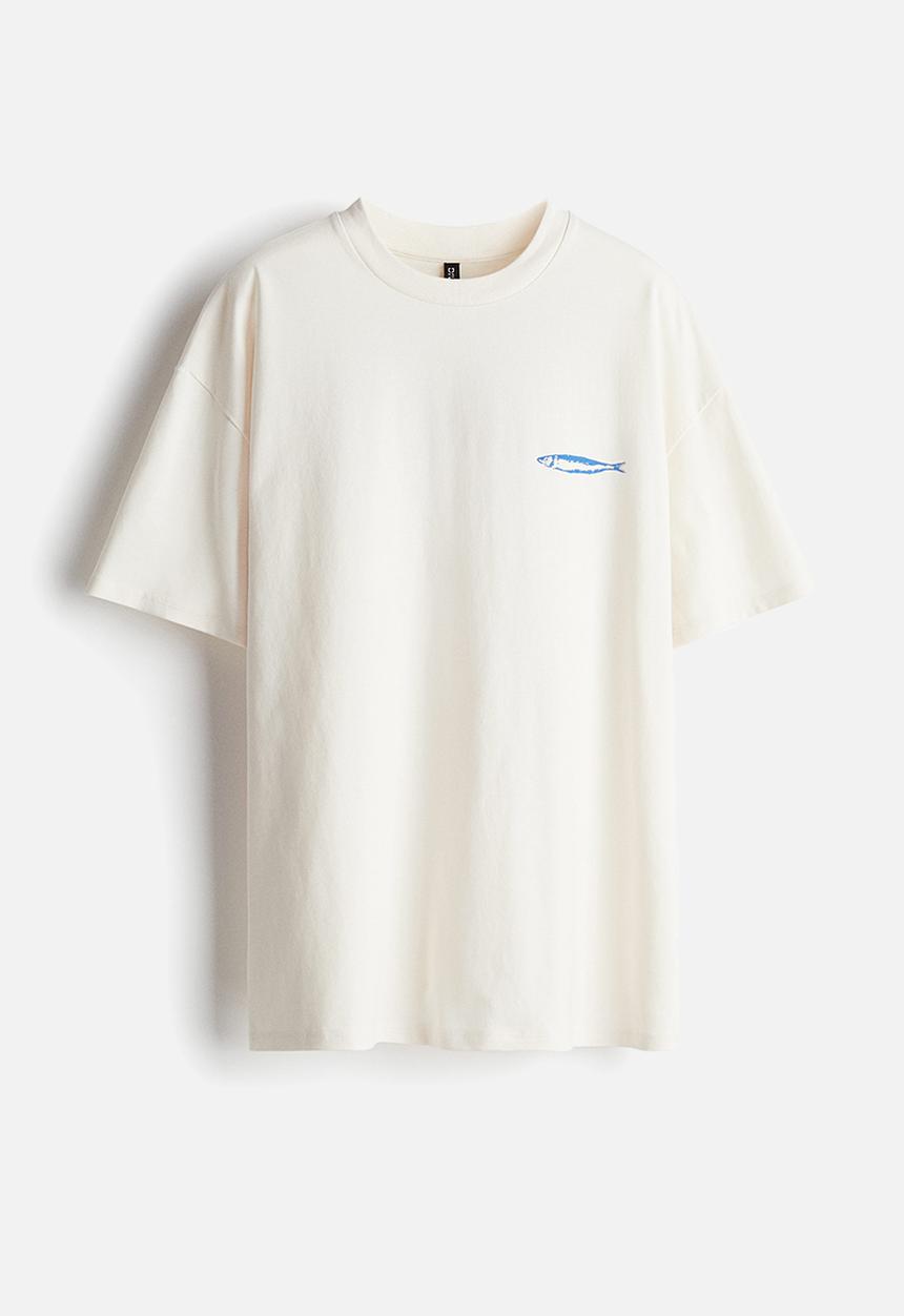 H&M - Oversized motif-detail t-shirt - white sardines