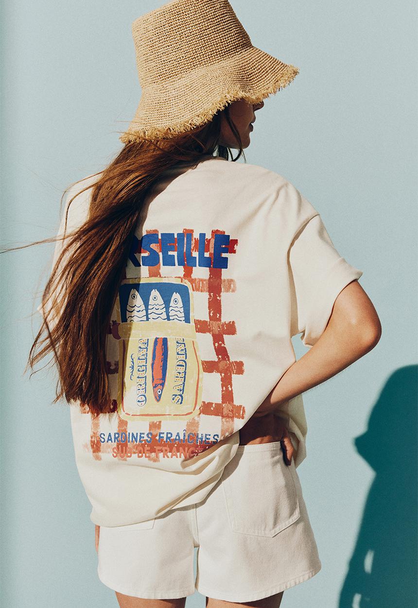 H&M - Oversized motif-detail t-shirt - white sardines