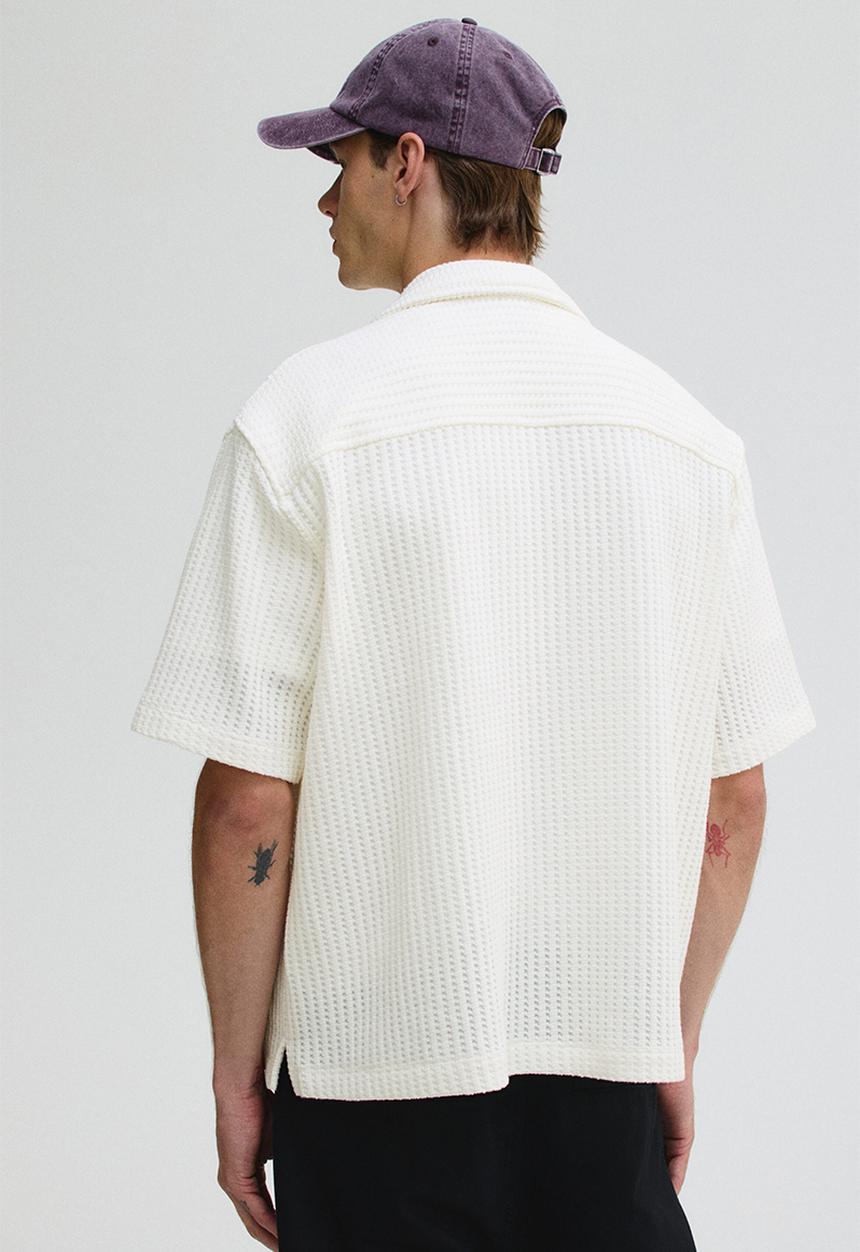 H&M - Loose fit waffled resort shirt - white