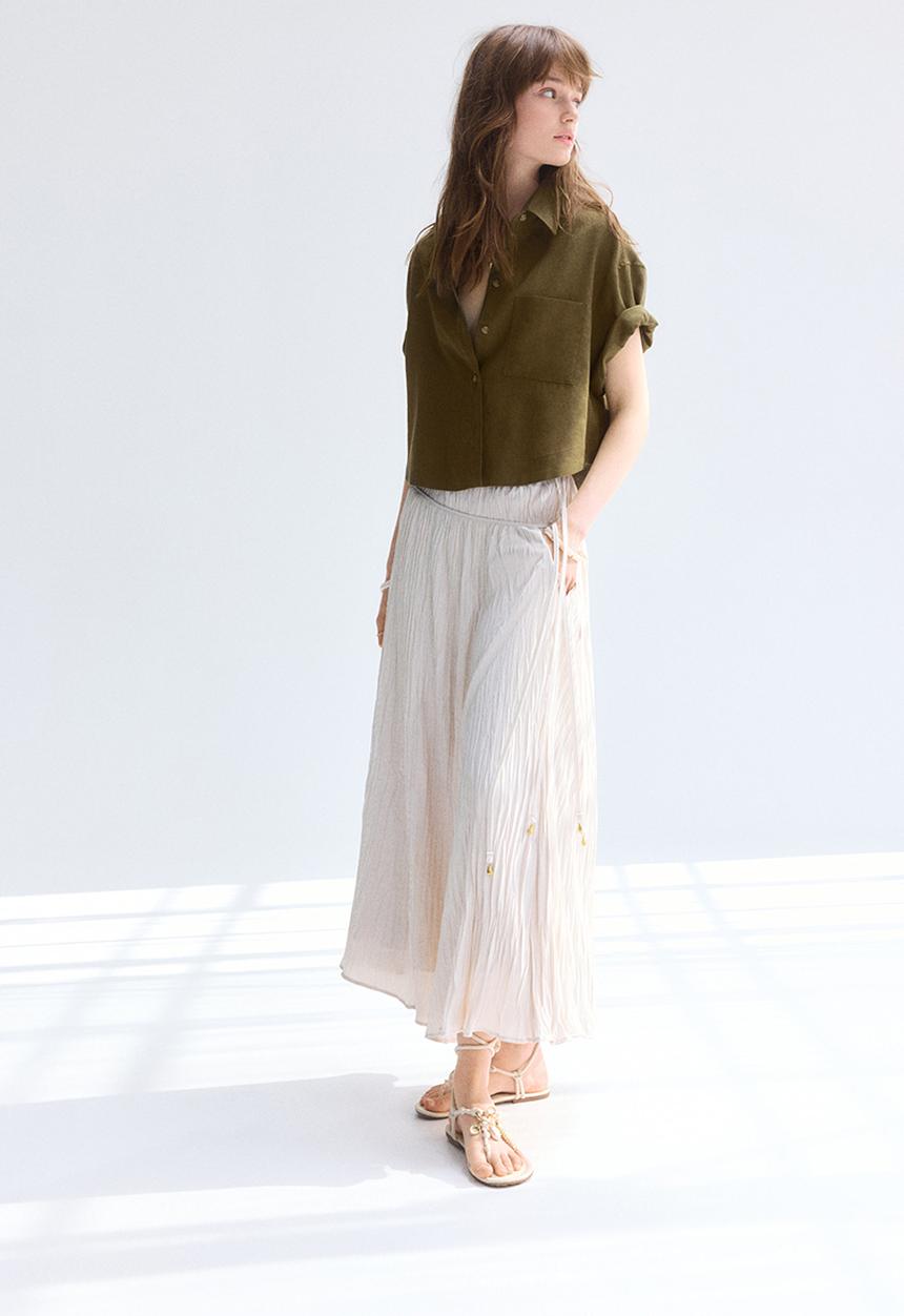 H&M - Linen-blend shirt - dark khaki green