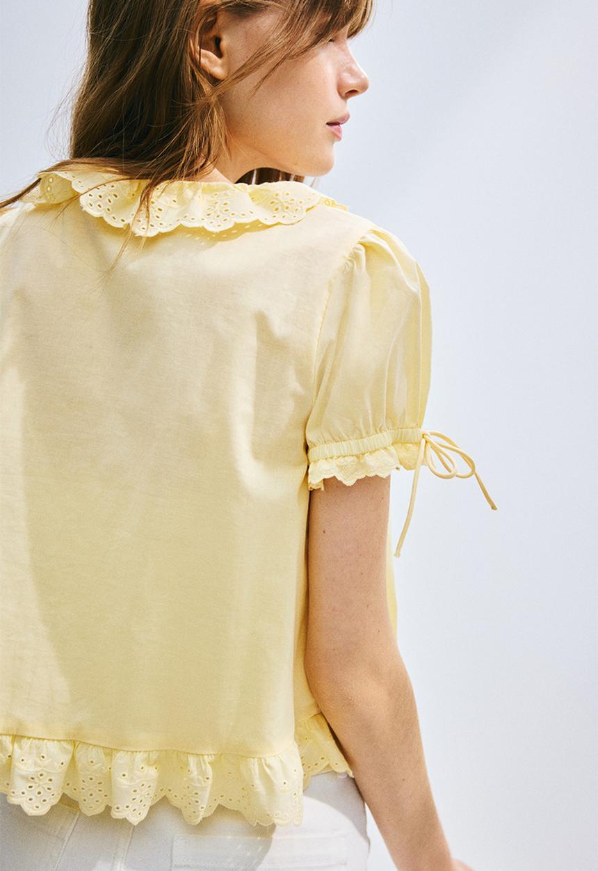 H&M - Frill-trimmed cotton blouse - yellow