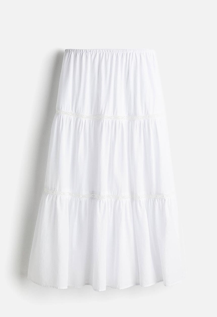 H&M - Lace-inset maxi skirt - white