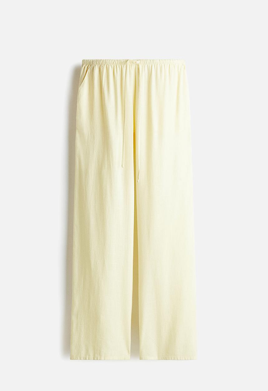 H&M - Straight drawstring trousers -  light yellow