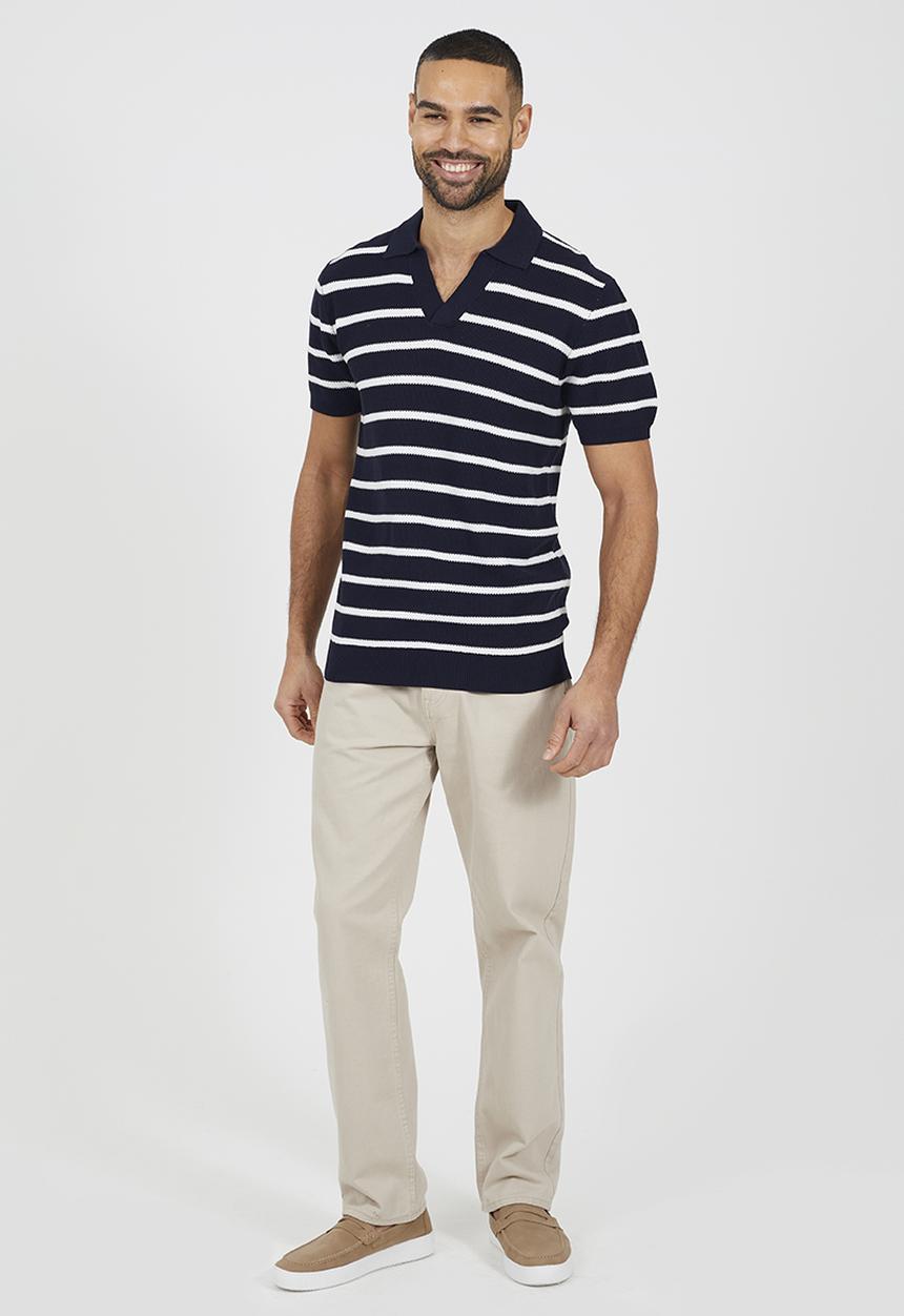 Brave Soul - Short Sleeved Open Collar Polo - Midnight Navy & Vintage White