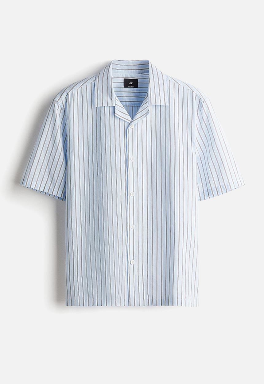 H&M - Regular fit cotton resort shirt - light blue striped