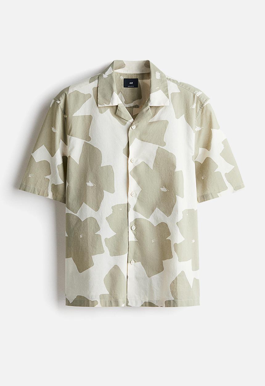 H&M - Regular fit cotton resort shirt - beige patterned 