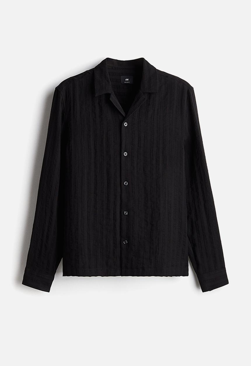 H&M - Regular fit long-sleeved resort shirt - black