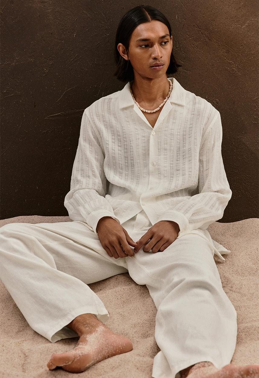 H&M - Regular fit long-sleeved resort shirt - white