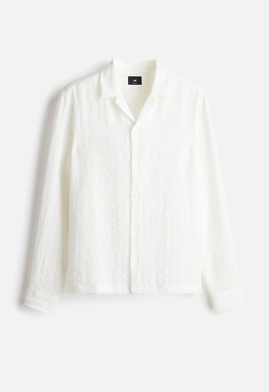 H&M - Regular fit long-sleeved resort shirt - white