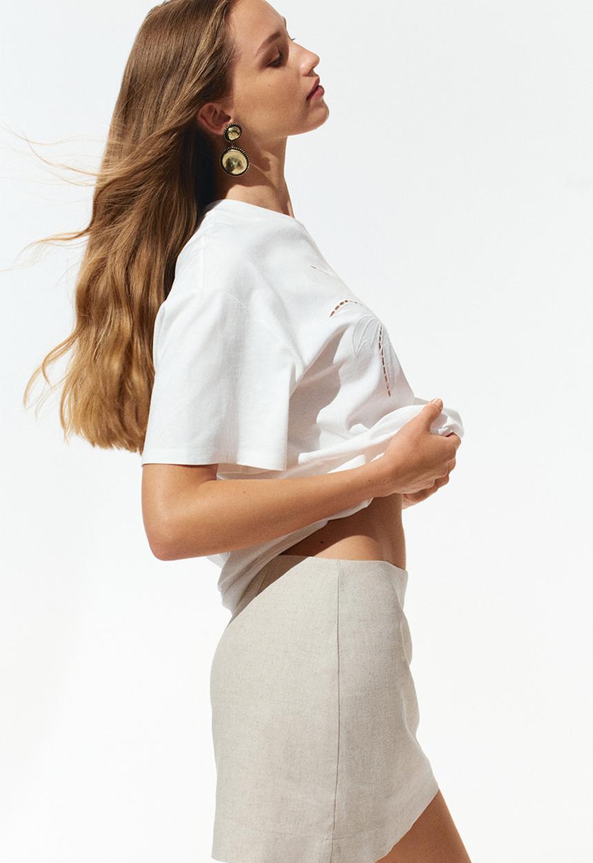 H&M - Linen-blend mini skort - light beige
