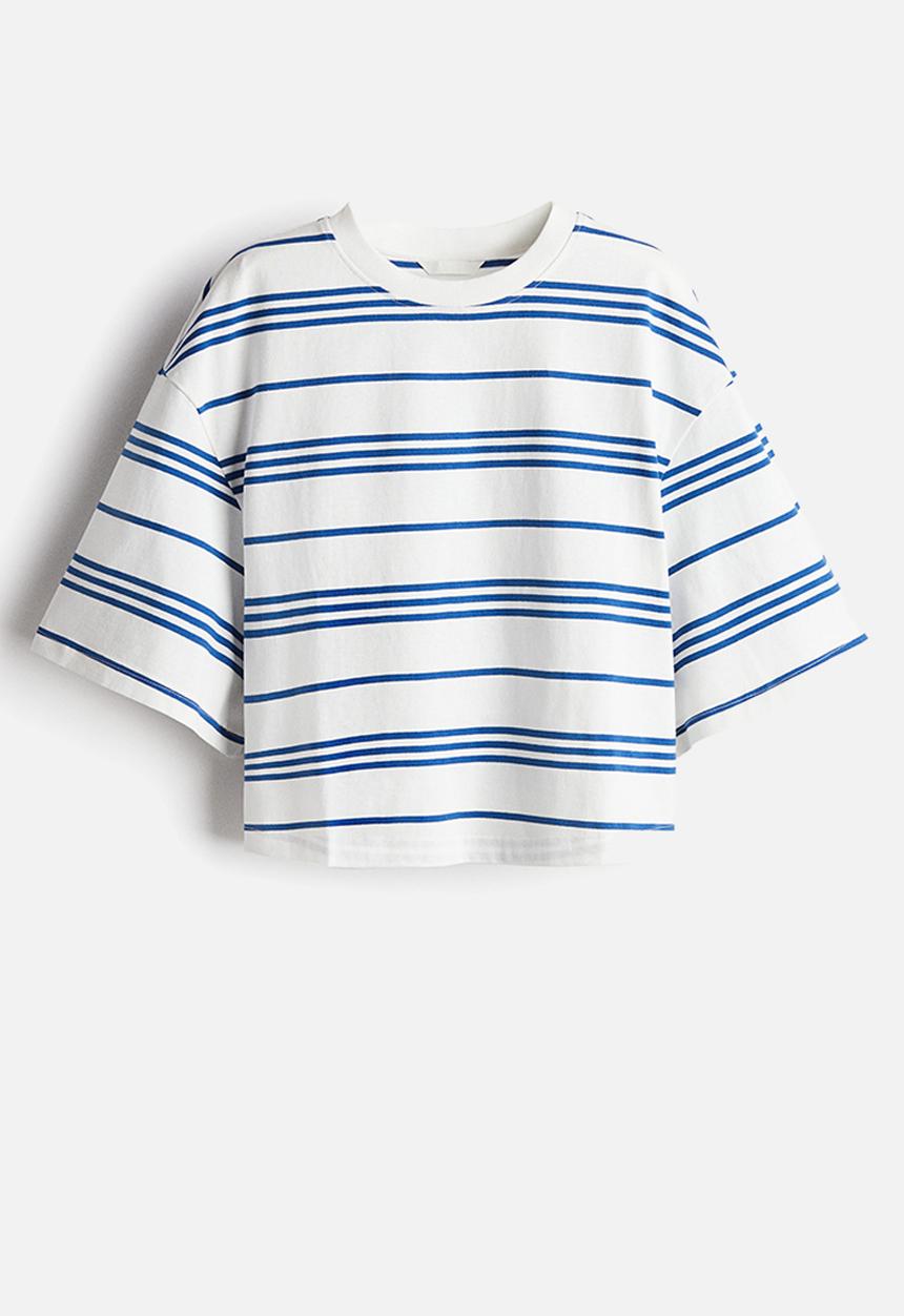 H&M - Cropped t-shirt - white & blue striped