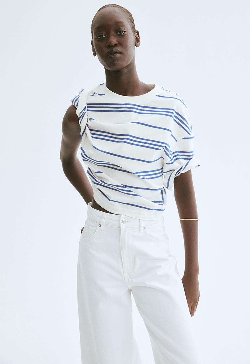 H&M - Cropped t-shirt - white & blue striped