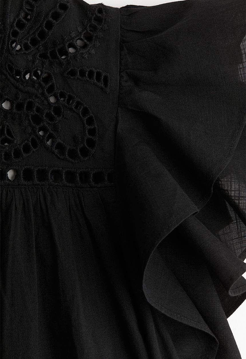 H&M - Flutter-sleeve dress with broderie anglaise - black