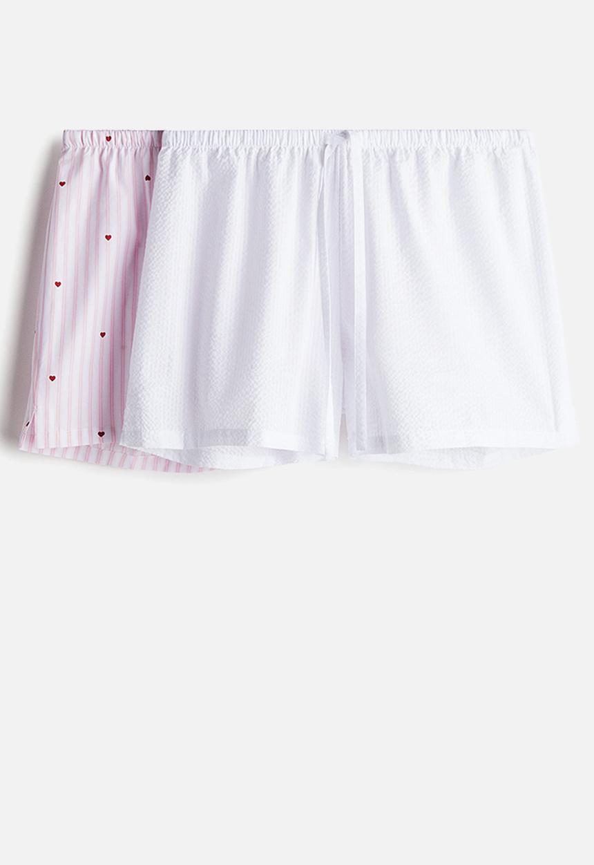 H&M - 2-Pack cotton poplin pyjama shorts - white/hearts