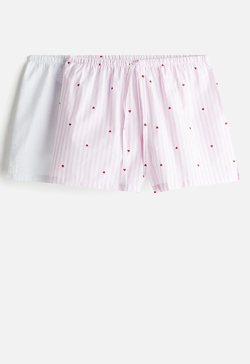 H&M - 2-Pack cotton poplin pyjama shorts - white/hearts