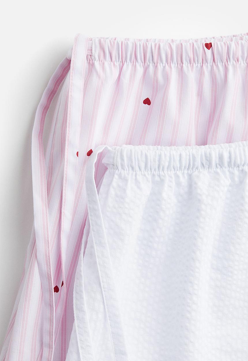 H&M - 2-Pack cotton poplin pyjama shorts - white/hearts