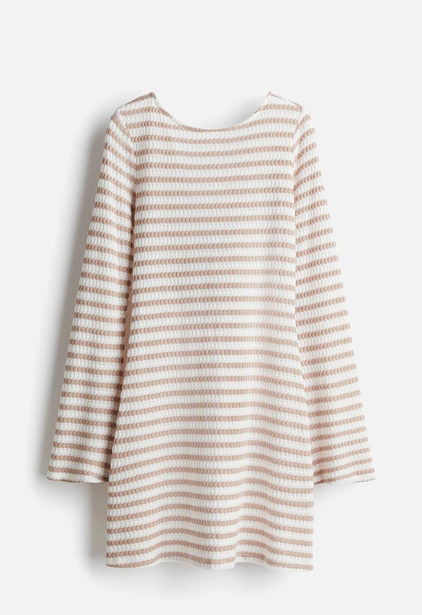 H&M - Tie-back beach dress - beige striped 