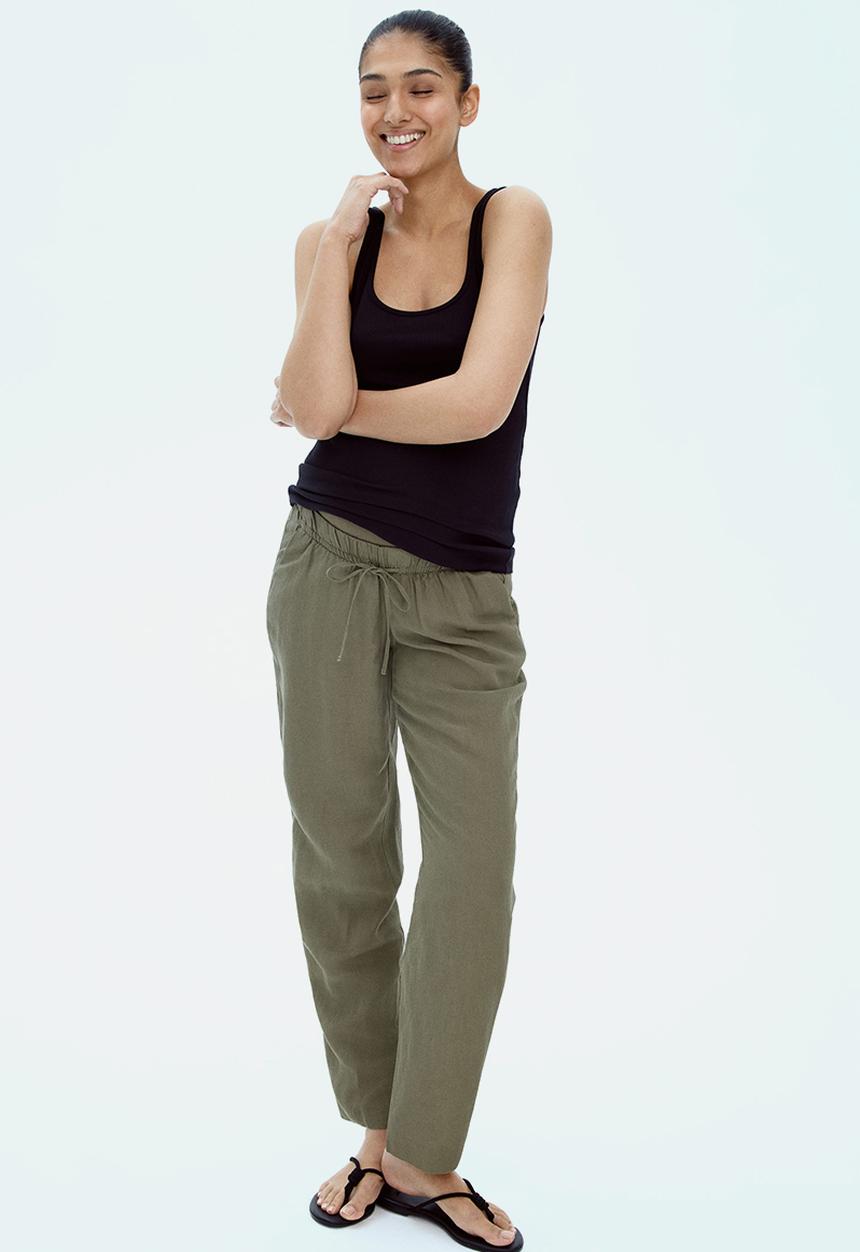 H&M - Mama linen-blend trousers - khaki green