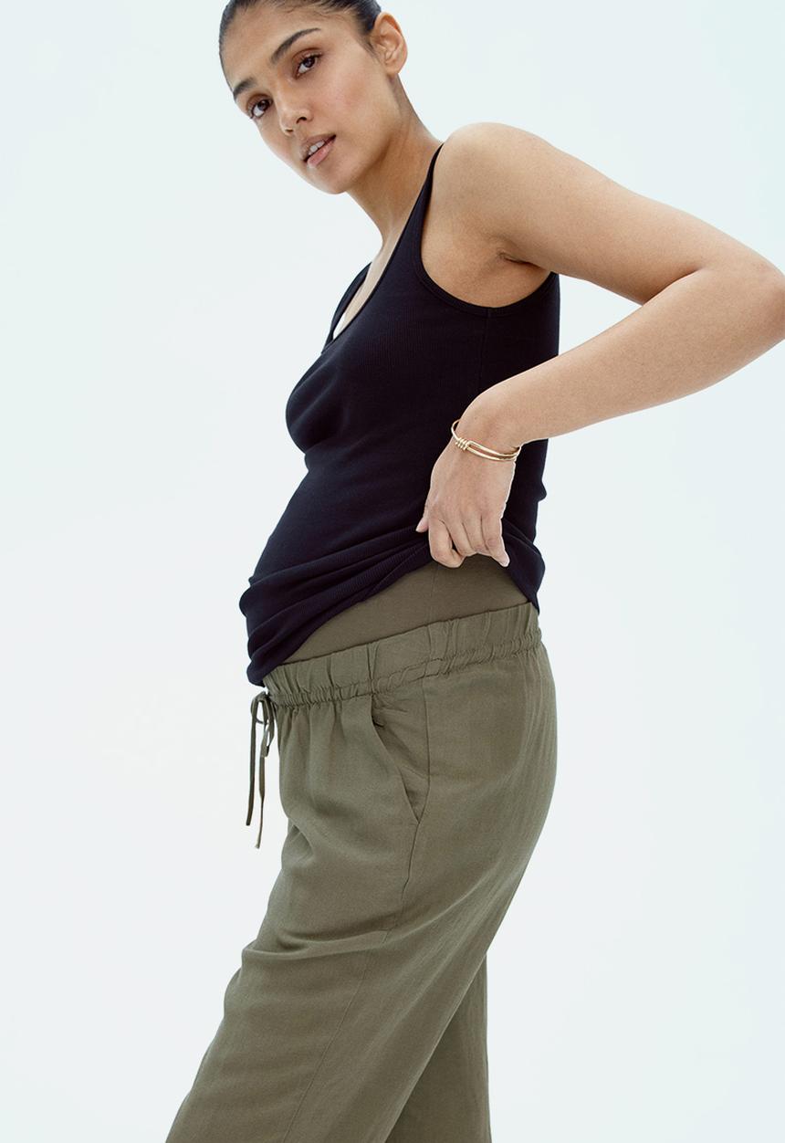 H&M - Mama linen-blend trousers - khaki green
