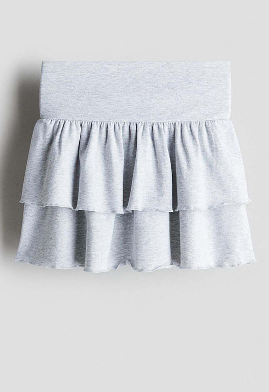 H&M - Tiered foldover-waist skirt - light grey marl 