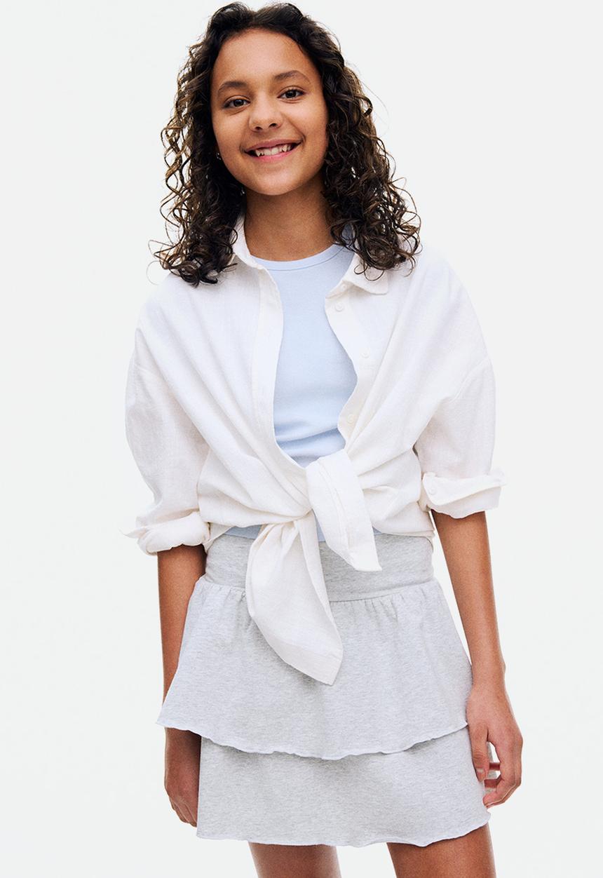 H&M - Tiered foldover-waist skirt - light grey marl 